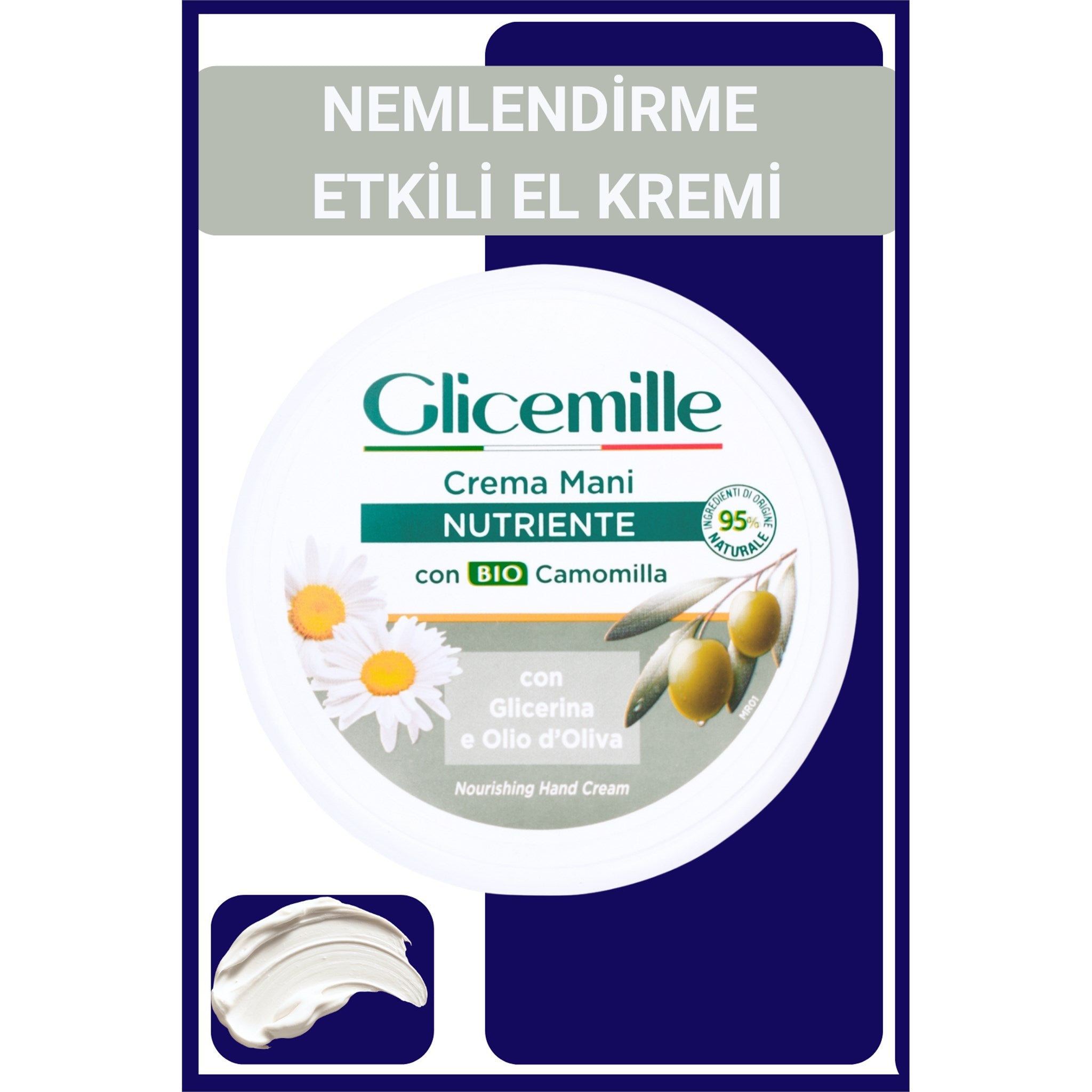 GLICEMILLE NEMLENDİRİCİ & BESLEYİCİ EL KREMİ – PAPATYA ÖZLÜ ve ZEYTİNLİ 100ml